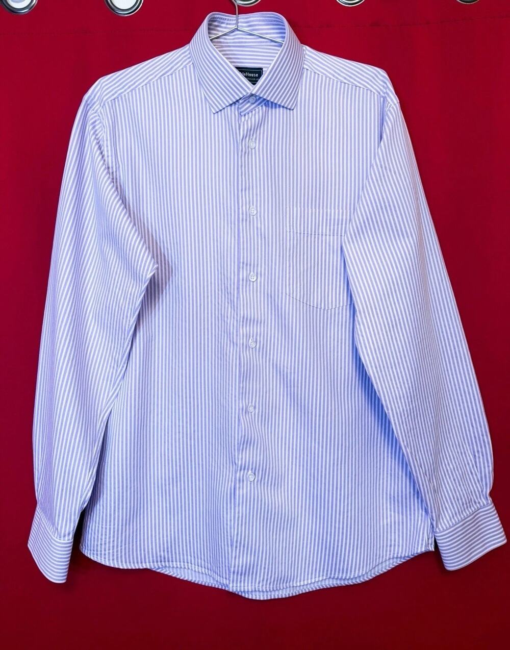 Noble House  Shirt Men Large White Purple Stripe Long Sleeve Office